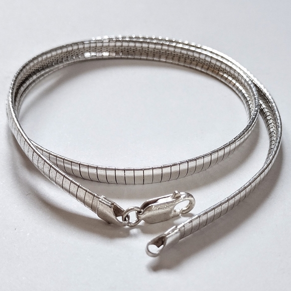 🩶 Vintage 925 Solid Sterling Silver Omega Link Snake Chain Necklace - Picture 5 of 7